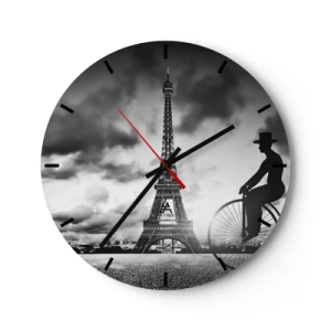 Horloge murale - Pendule murale - La Tour Eiffel avec un cycliste sur un ciel dramatique - 30x30cm - Nostalgie de la Belle Epoque - Décoration murale moderne pour le salon, la cuisine et la chambre ARTTOR