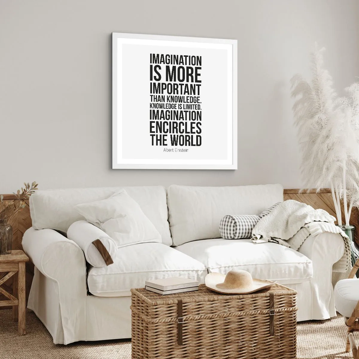 Affiche dans un cadre blanc - Poster - Einstein sur le pouvoir de l'imagination - 50x50 cm