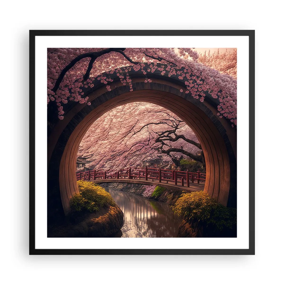 Affiche dans un cadre noir - Poster - Printemps japonais - 60x60 cm