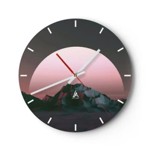 Horloge murale - Pendule murale - Un paysage de montagne avec un coucher de soleil rose en arrière-plan - 30x30cm - Dans une galaxie voisine - Décoration murale moderne pour le salon, la cuisine et la chambre ARTTOR