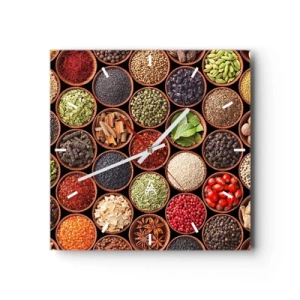 Horloge murale - Pendule murale - Épices colorées dans des récipients ronds - 30x30cm - Toutes les saveurs du monde - Décoration murale moderne pour le salon et la chambre ARTTOR