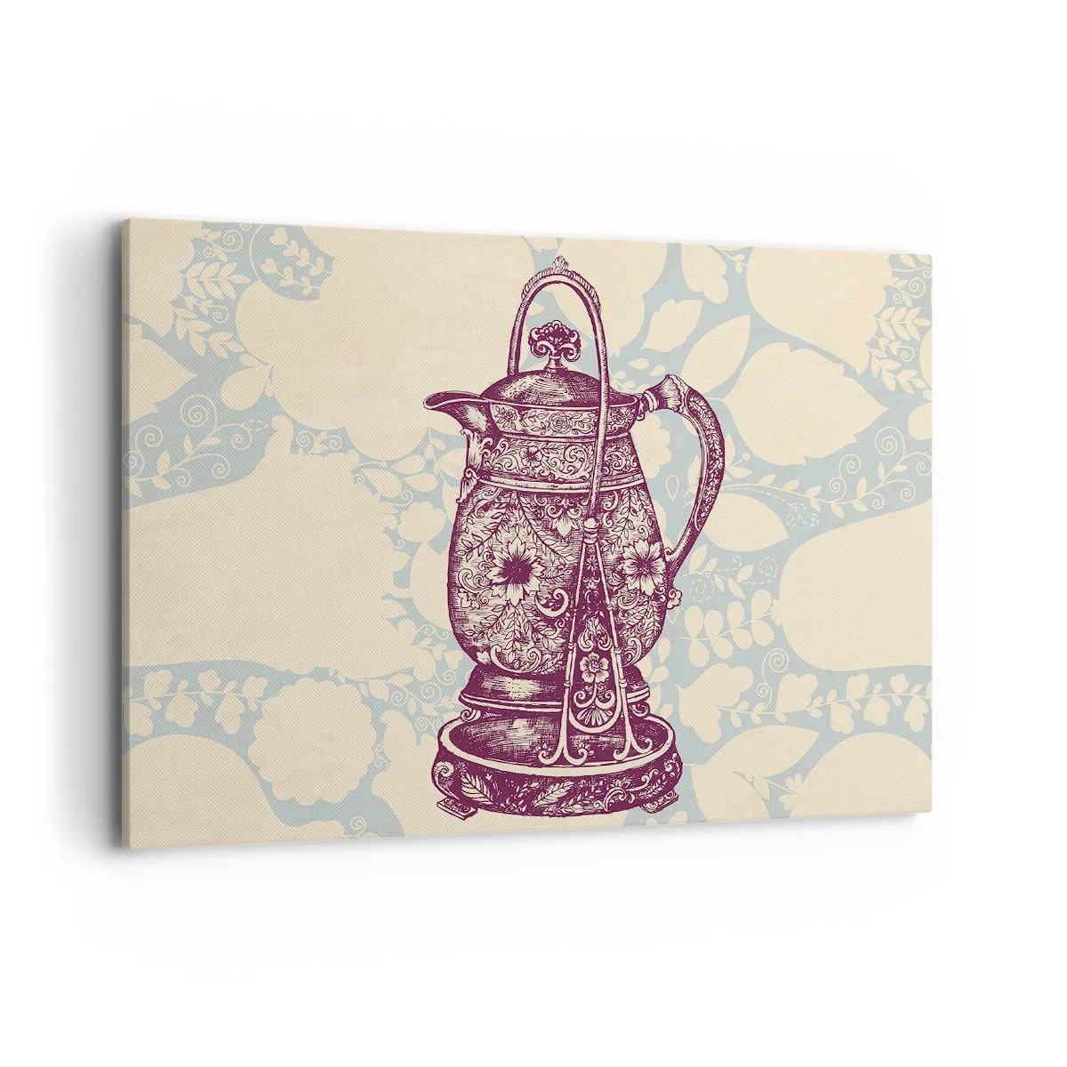 Impression sur toile - Image sur toile - Cruche stylisée avec ornements sur fond floral - 100x70cm - La beauté du quotidien - Décoration murale moderne pour le salon et la chambre ARTTOR