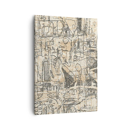 Impression sur toile - Image sur toile - Motifs abstraits et lignes sur fond beige - 50x70cm - Il attend d'être décodé - Décoration murale moderne pour le salon et la chambre ARTTOR