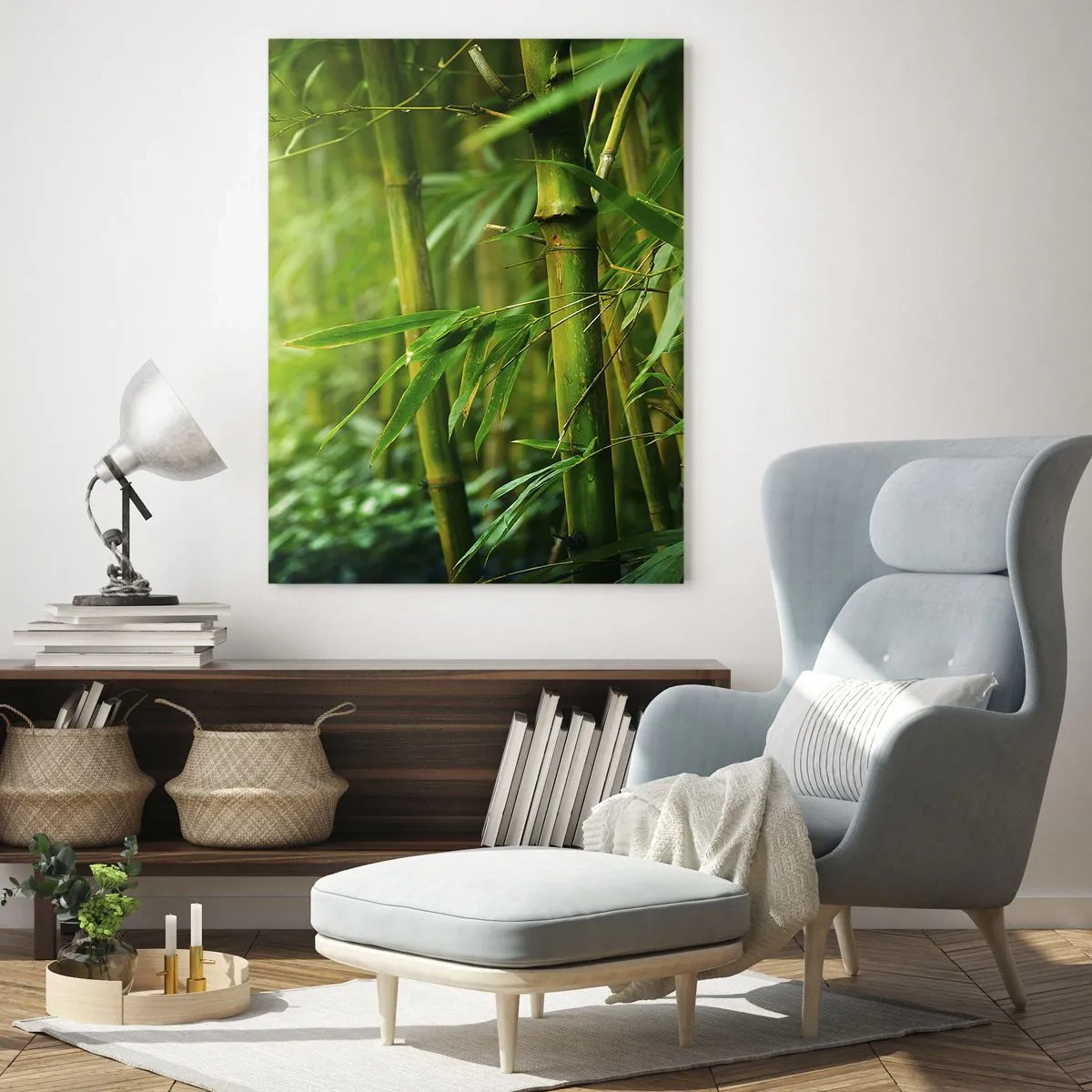 Impression sur verre - Image sur verre - Forêt de bambous verts dans une lumière douce - 80x120cm - Apprenez à connaître le vert lui-même - Décoration murale moderne pour le salon et la chambre ARTTOR