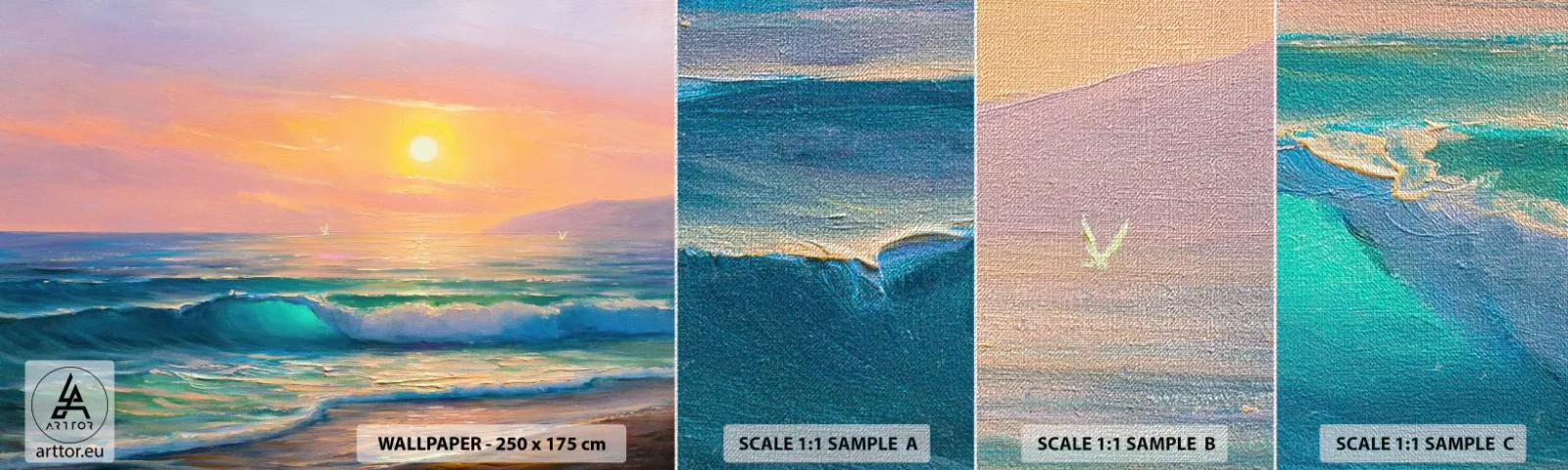 Échantillon de Papier Peint Premium Canvas - Le chant turquoise des vagues - Abstraction, Paysage, Mer - 100x30 cm