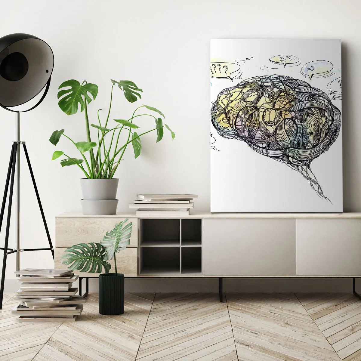 Impression sur toile - Image sur toile - Une vision artistique du cerveau avec des éléments colorés - 50x70cm - L'homme - un grand mystère - Décoration murale moderne pour le salon et la chambre ARTTOR