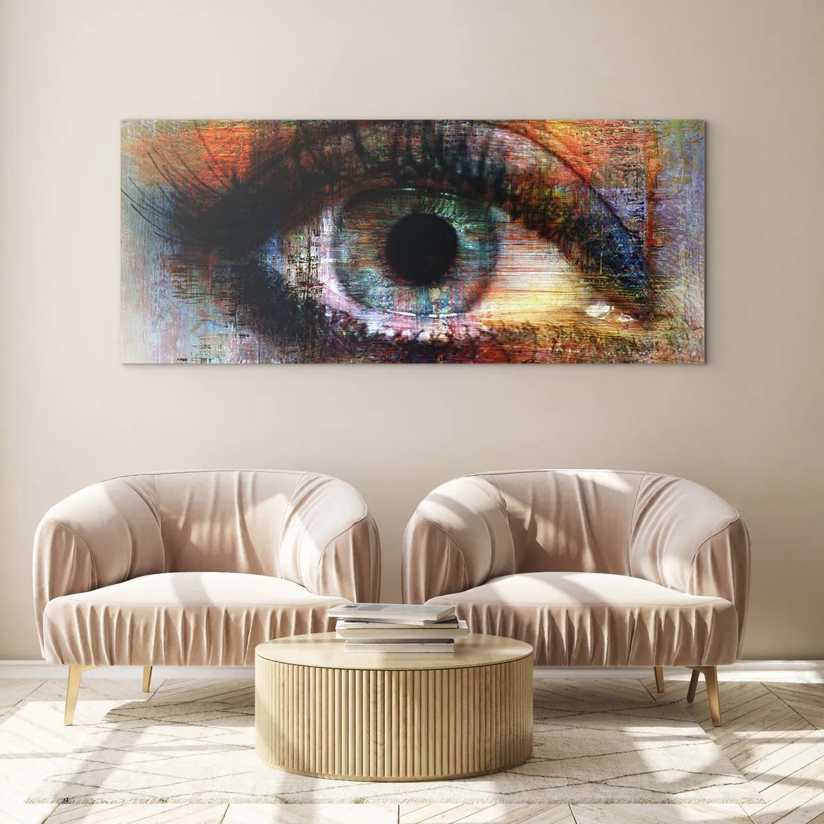 Impression sur verre - Image sur verre - Œil artistique dans l'abstraction multicolore - 140x50cm - Vous pouvez jeter un coup d'œil dans l'âme - Décoration murale moderne pour le salon et la chambre ARTTOR