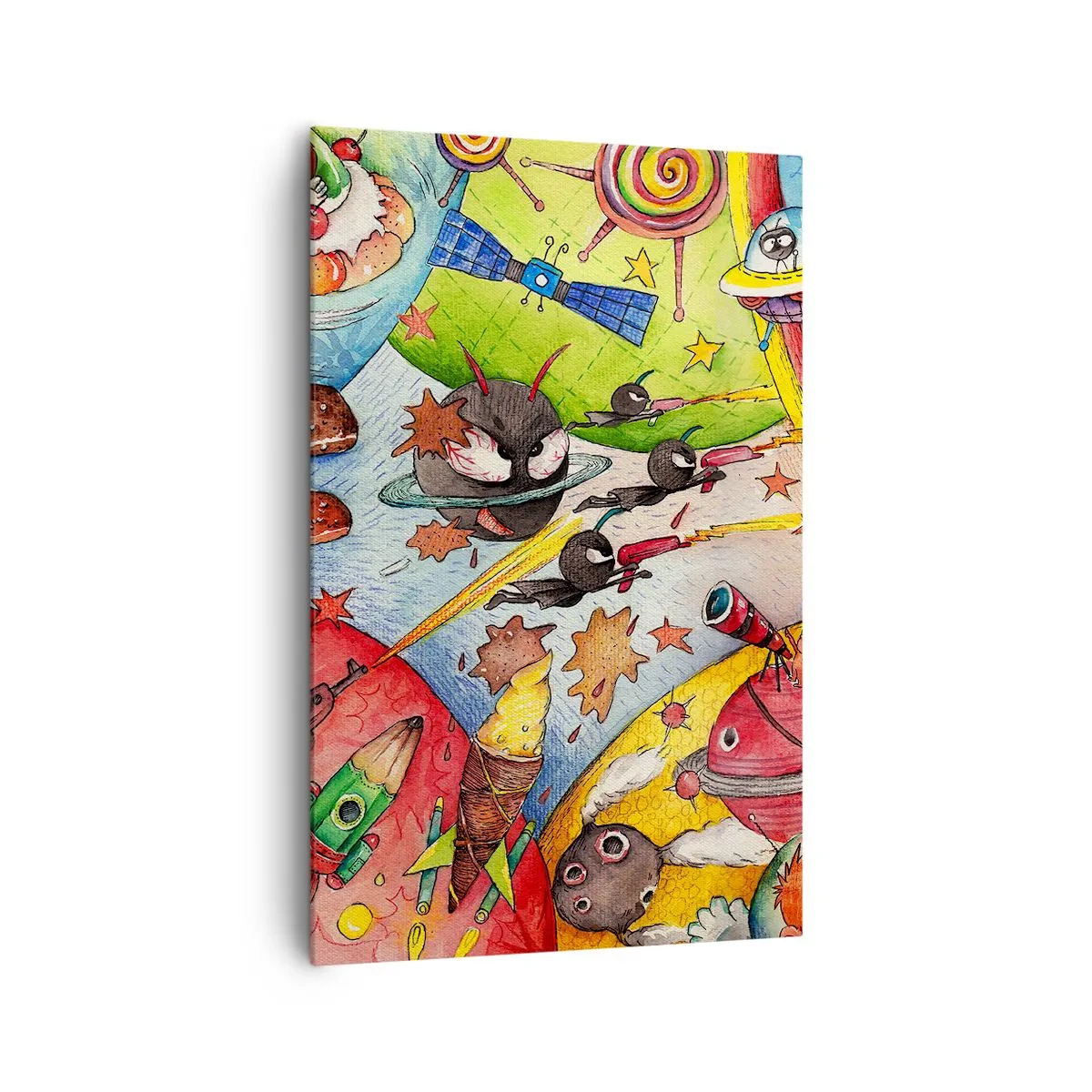 Impression sur toile - Image sur toile - Une scène spatiale colorée pleine d'enfants et de vaisseaux spatiaux - 80x120cm - Grande aventure spatiale - Décoration murale moderne pour le salon et la chambre ARTTOR