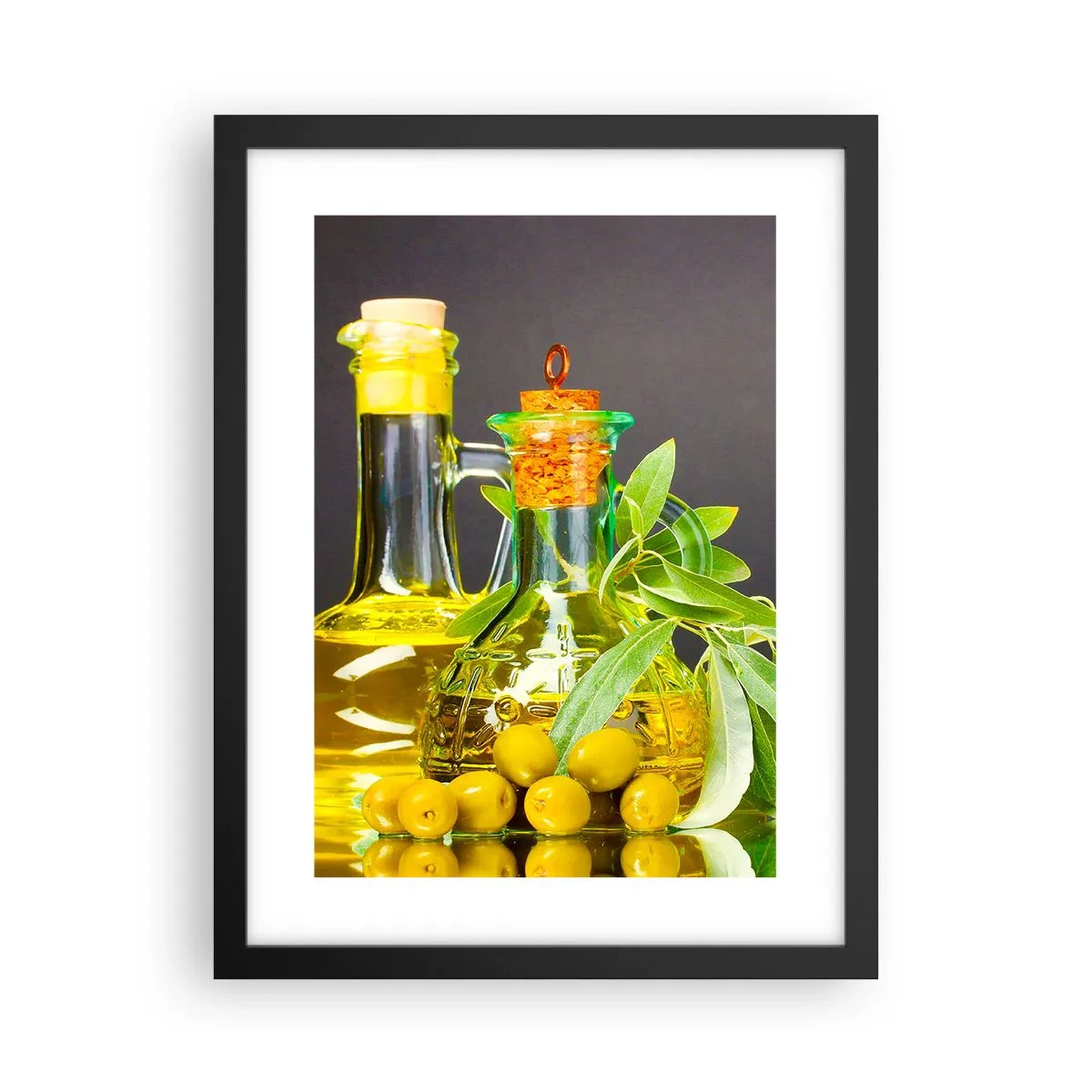 Affiche dans un cadre noir - Poster - Nature morte aux olives et à l'huile d'olive - 30x40 cm