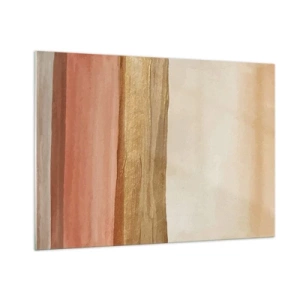 Impression sur verre - Image sur verre - Rayures abstraites dans des tons chauds de beige et d'or - 100x70cm - Composition verticale - Décoration murale moderne pour le salon et la chambre ARTTOR