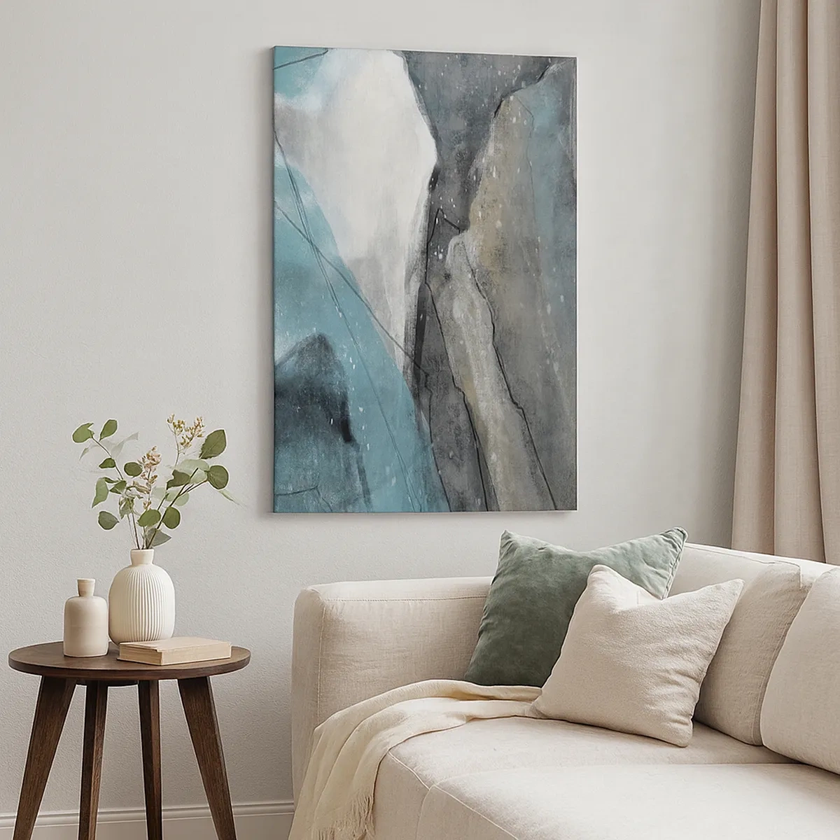 Impression sur toile - Image sur toile - Composition abstraite dans les tons de gris et de bleu - 50x70cm - Résumé : roches et glace - Décoration murale moderne pour le salon et la chambre ARTTOR