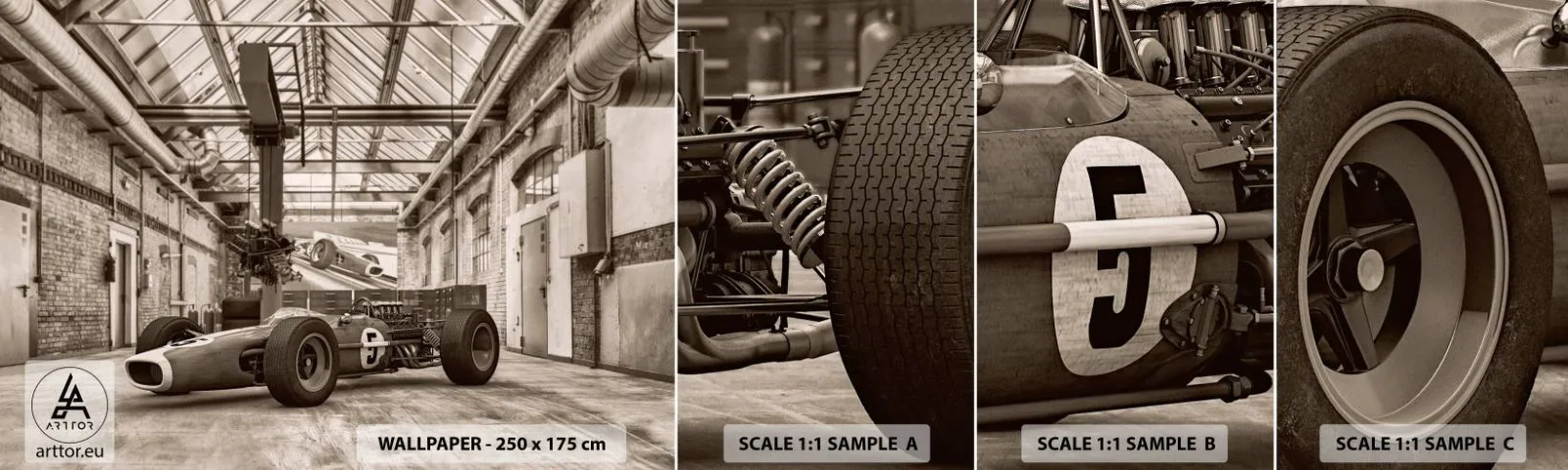 Échantillon de Papier Peint Autocollant Deluxe Sticker - Le repos du guerrier - Formule 1, Rétro, Automobile - 100x30 cm