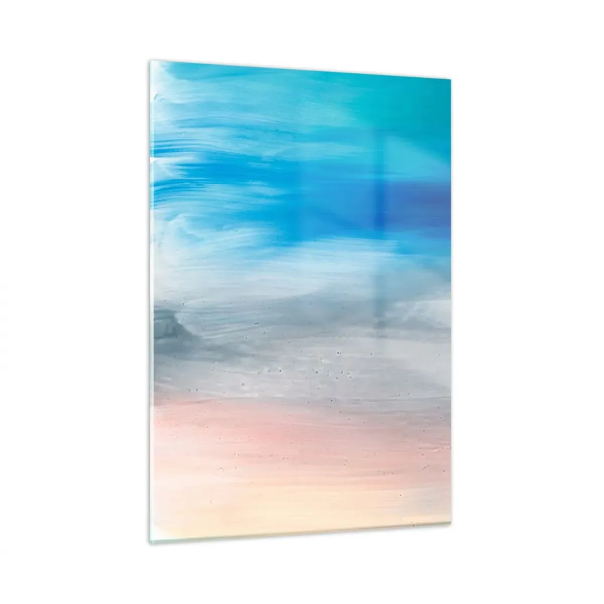 Impression sur verre - Image sur verre - Des stries verticales de couleurs pastel et bleues dans un style abstrait. - 50x70cm - Éléments : air - Décoration murale moderne pour le salon et la chambre ARTTOR