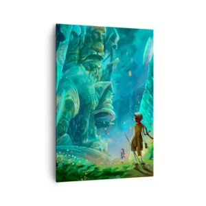 Impression sur toile - Image sur toile - Forêt magique avec un personnage d'explorateur - 70x100cm - Du grand livre des contes de fées - Décoration murale moderne pour le salon et la chambre ARTTOR