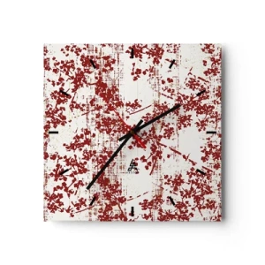 Horloge murale - Pendule murale - Fleurs rouges sur fond blanc dans un style artistique - 30x30cm - Comme un calicot ancien - Décoration murale moderne pour le salon et la chambre ARTTOR