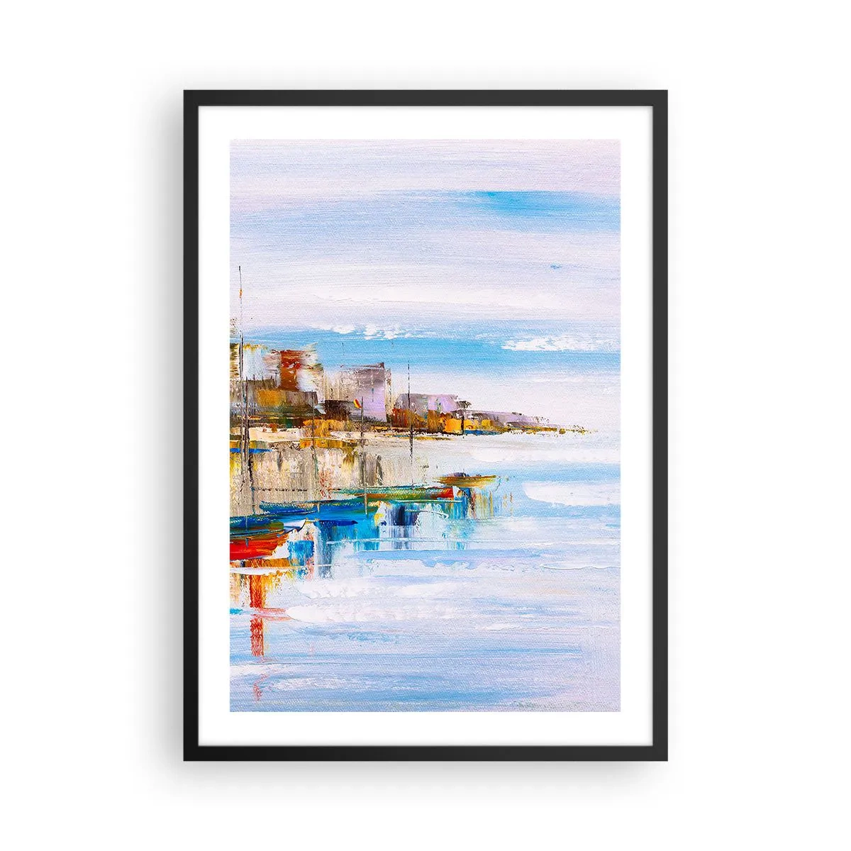 Affiche dans un cadre noir - Poster - Le paysage coloré de la station balnéaire - 50x70cm - Un havre urbain multicolore - Décoration murale moderne pour le salon et la chambre ARTTOR
