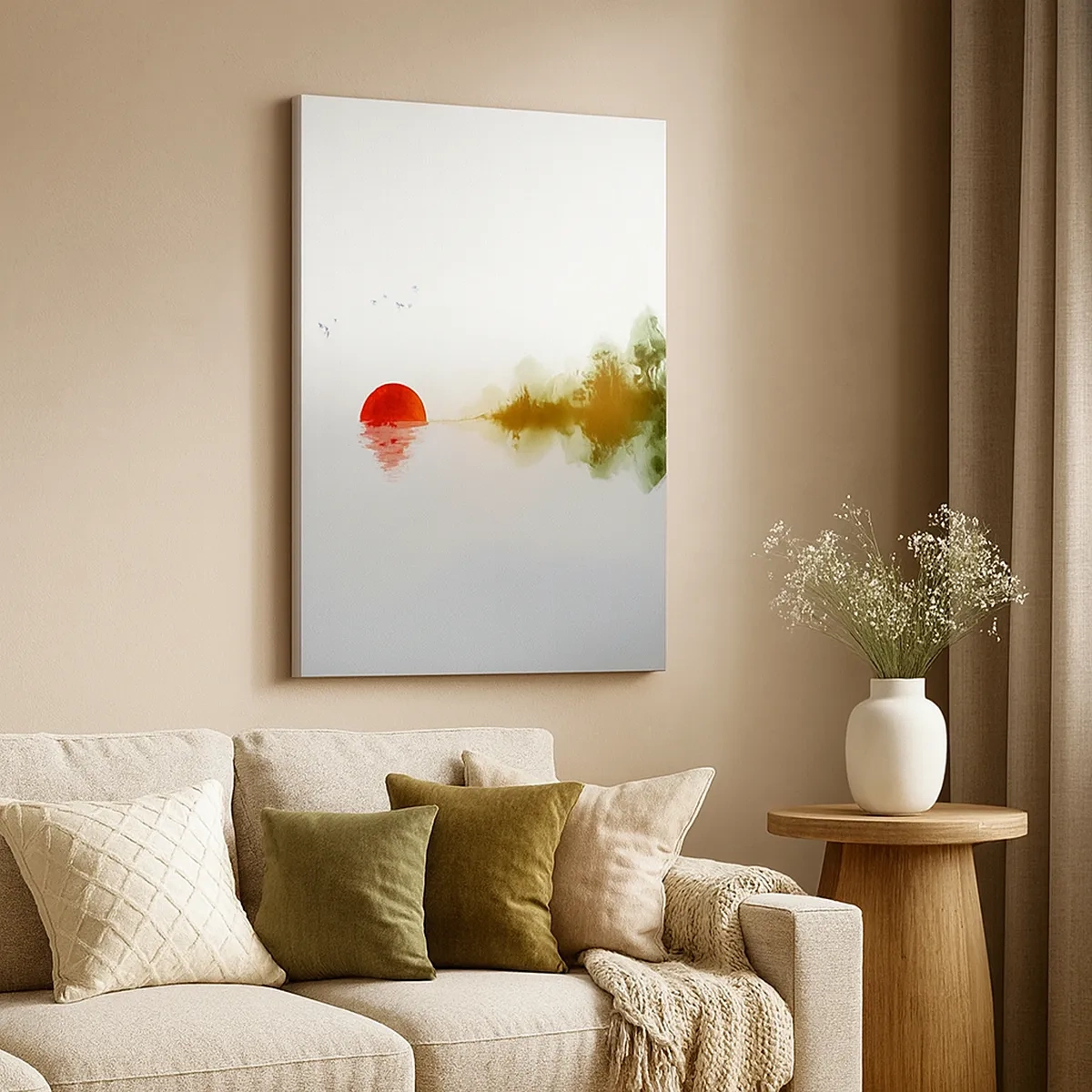 Impression sur toile - Image sur toile - Coucher de soleil abstrait sur un lac avec reflet - 50x70cm - Une promesse de paix - Décoration murale moderne pour le salon et la chambre ARTTOR