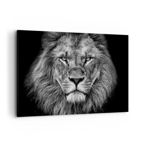 Impression sur toile - Image sur toile - Portrait d'un lion majestueux en noir et blanc - 100x70cm - En vêtement de sacre - Décoration murale moderne pour le salon et la chambre ARTTOR