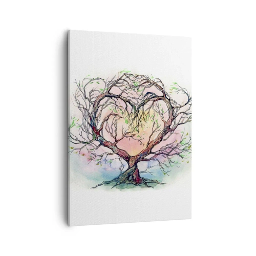 Impression sur toile - Image sur toile - Un arbre en forme de cœur sur un fond de couleurs pastel délicates - 50x70cm - Ensemble contre les tempêtes - Décoration murale moderne pour le salon et la chambre ARTTOR