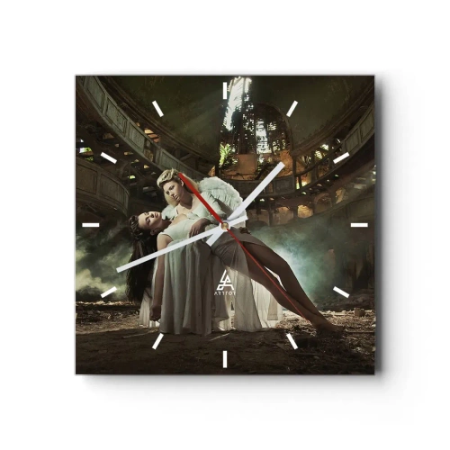 Horloge murale - Pendule murale - Deux personnages en ruines avec un jeu de lumière - 30x30cm - L'esprit du théâtre ancien - Décoration murale moderne pour le salon et la chambre ARTTOR