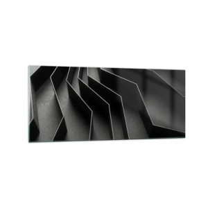 Impression sur verre - Image sur verre - Abstraction en noir et blanc avec des structures géométriques - 120x50cm - Ordre spatial - Décoration murale moderne pour le salon et la chambre ARTTOR