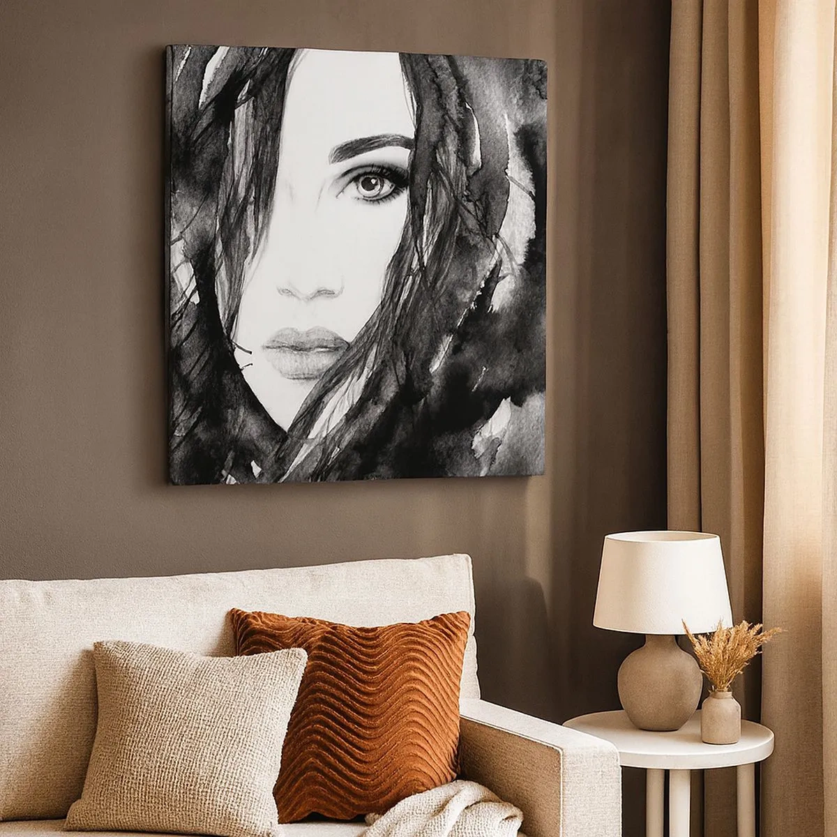 Impression sur toile - Image sur toile - Portrait d'une dame en noir et blanc - 30x30 cm