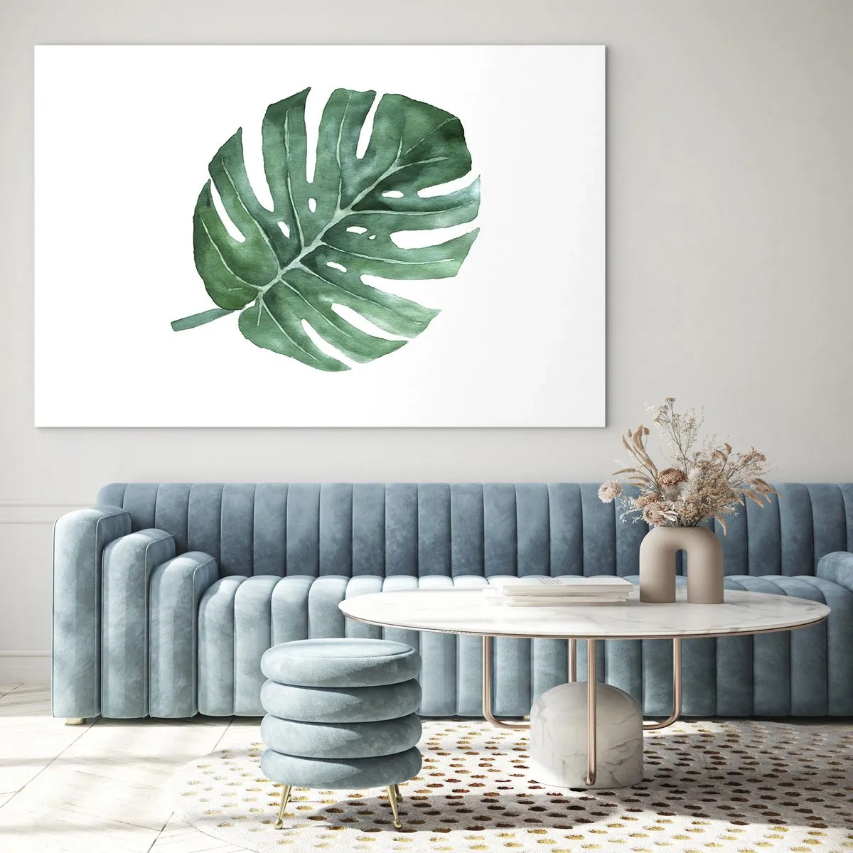 Impression sur verre - Image sur verre - Feuille de monstera verte sur fond blanc - 100x70cm - Concept vert - Décoration murale moderne pour le salon et la chambre ARTTOR