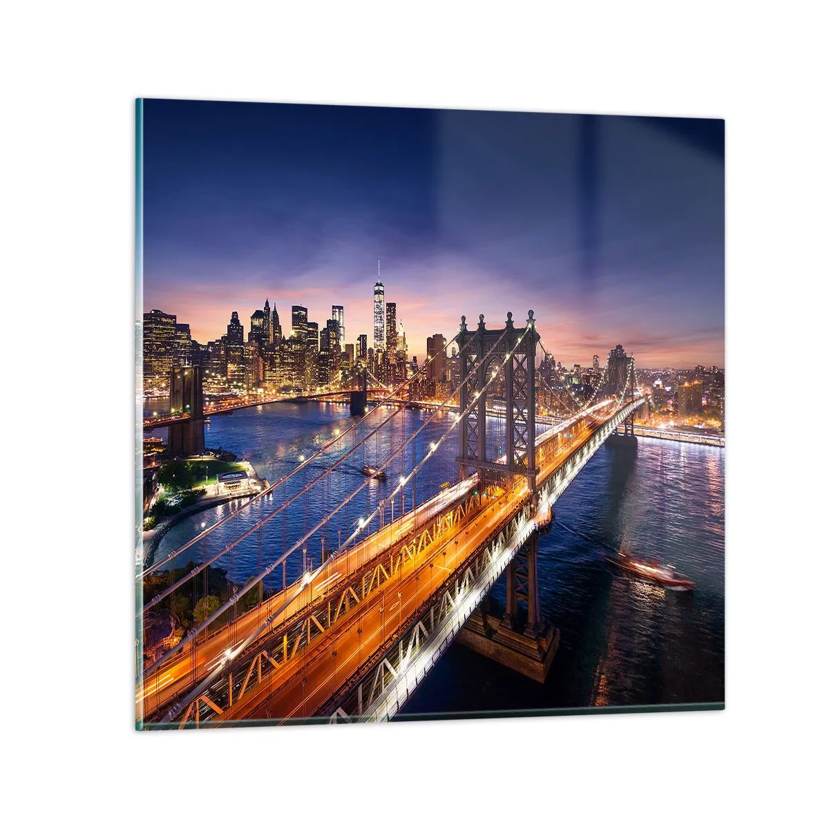 Impression sur verre - Image sur verre - Un pont lumineux au cœur de la ville - 40x40 cm