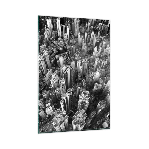 Impression sur verre - Image sur verre - Vue aérienne de la ville en noir et blanc - 80x120cm - Toujours de plus en plus haut - Décoration murale moderne pour le salon et la chambre ARTTOR
