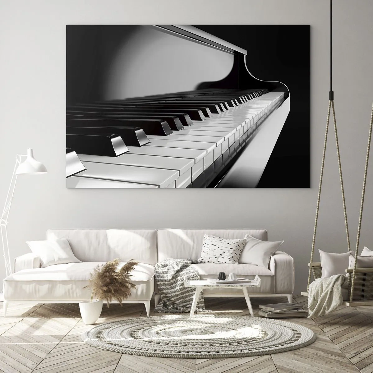 Impression sur verre - Image sur verre - Clavier de piano noir et blanc en perspective - 120x80cm - Harmonie des formes et des couleurs - Décoration murale moderne pour le salon et la chambre ARTTOR