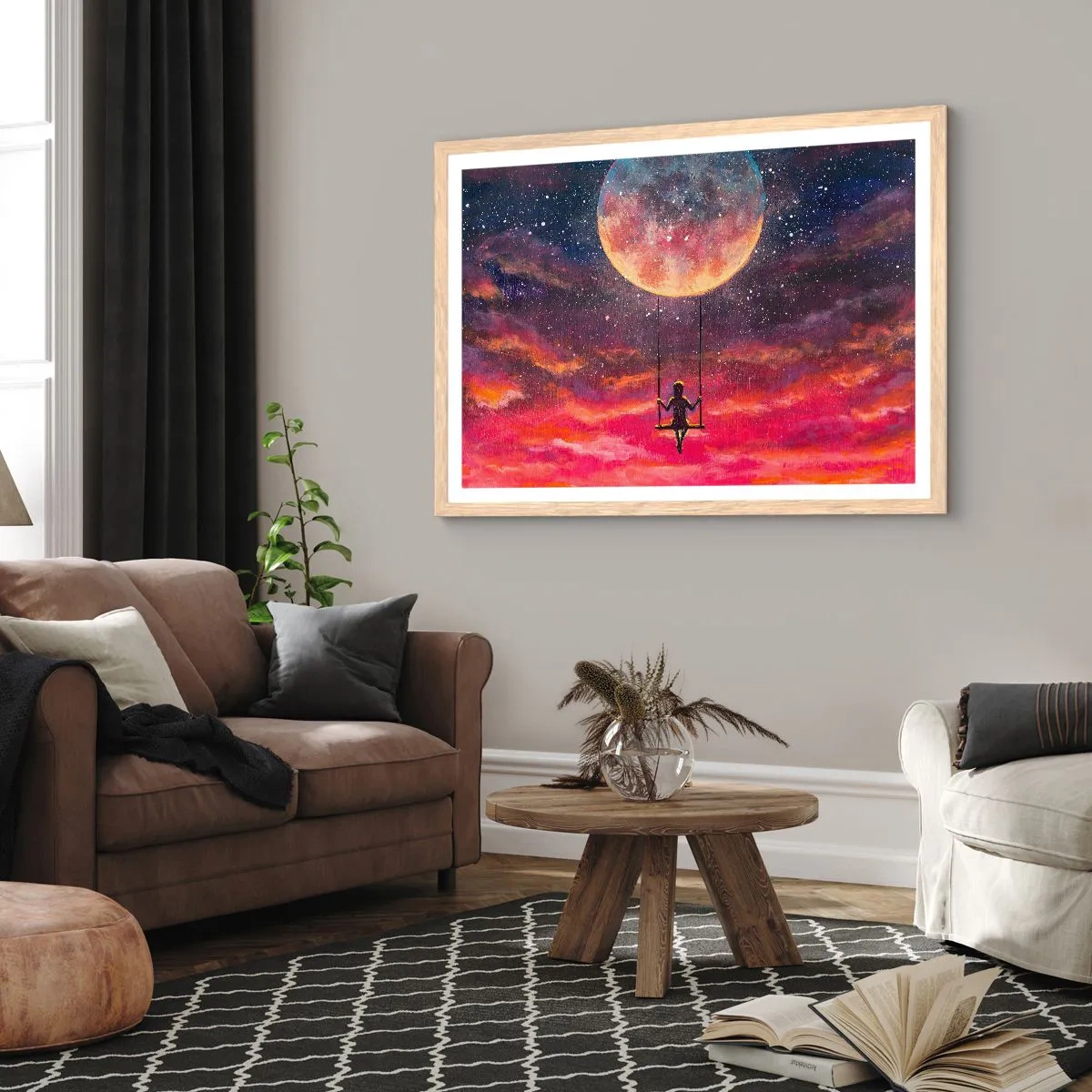 Affiche dans un chêne clair - Poster - Se balancer dans les nuages - 100x70 cm