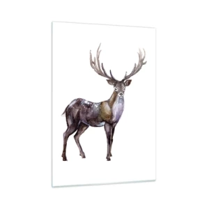 Impression sur verre - Image sur verre - Cerf aquarelle élégant - 50x70cm - Roi de la forêt du nord - Décoration murale moderne pour le salon et la chambre ARTTOR