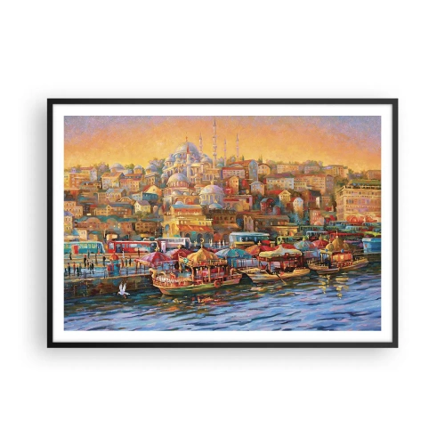 Affiche dans un cadre noir - Poster - Panorama pittoresque d'Istanbul avec vue sur la baie et la ville - 100x70cm - Conte d'Istanbul - Décoration murale moderne pour le salon et la chambre ARTTOR