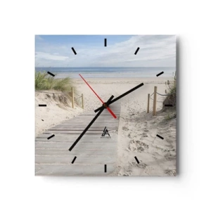 Horloge murale - Pendule murale - Un chemin de planches menant à une plage de sable - 30x30cm - A l'horizon - Décoration murale moderne pour le salon et la chambre ARTTOR