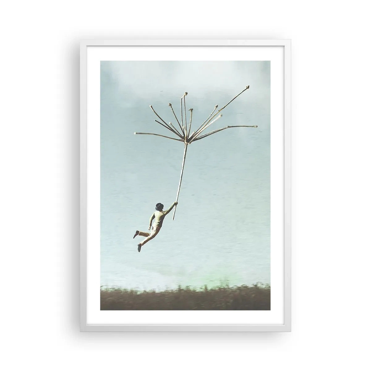 Affiche dans un cadre blanc - Poster - Cerfs-volants, pissenlits, vent - 50x70 cm