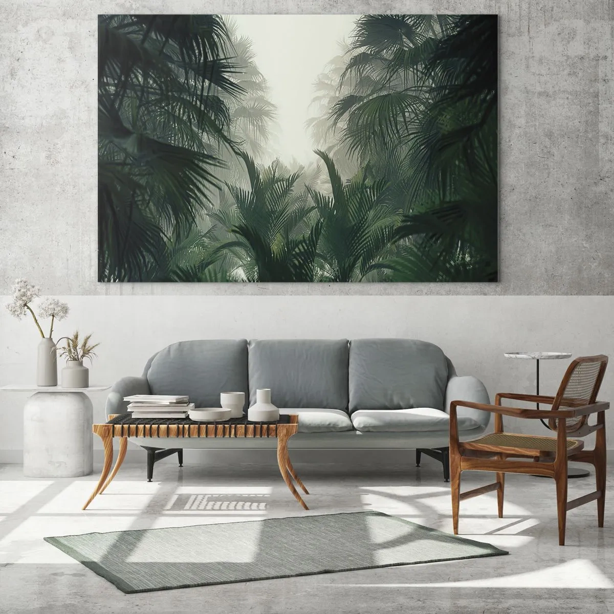 Impression sur verre - Image sur verre - Végétation tropicale dans un épais brouillard de forêt tropicale - 120x50cm - Secret tropical - Décoration murale moderne pour le salon et la chambre ARTTOR