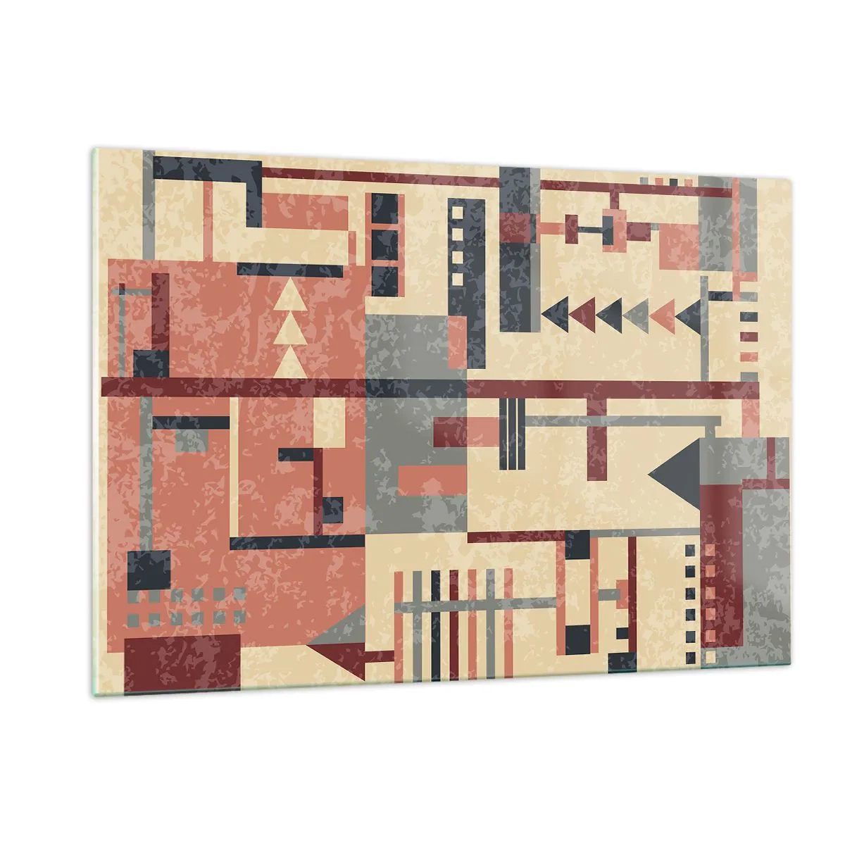 Impression sur verre - Image sur verre - Motif géométrique abstrait dans les tons beige et rouge - 120x80cm - Une combinaison de verticaux et d'horizontaux - Décoration murale moderne pour le salon et la chambre ARTTOR