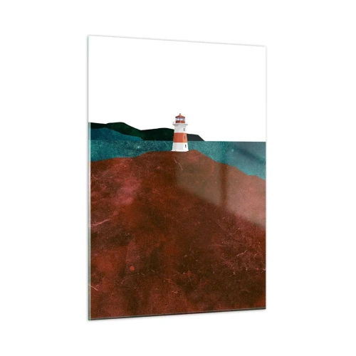 Impression sur verre - Image sur verre - Un phare sur fond de mer turquoise et de falaises rouges - 50x70cm - En regardant la mer - Décoration murale moderne pour le salon et la chambre ARTTOR