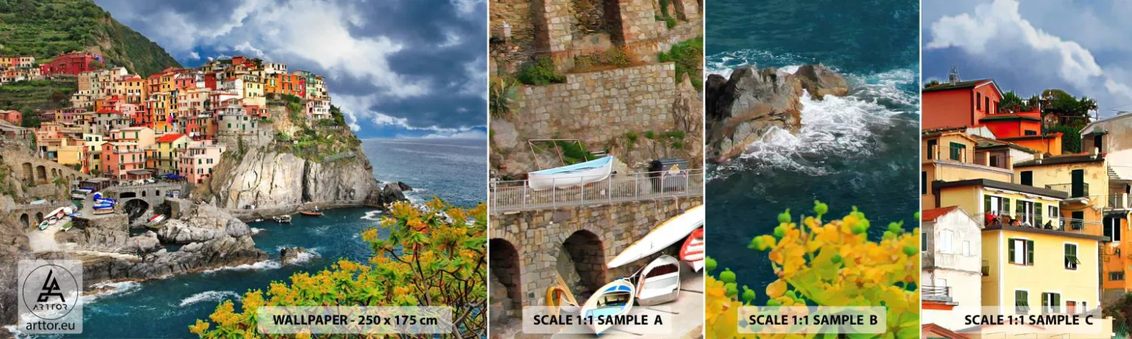 Échantillon de Papier Peint Autocollant Deluxe Sticker - Un groupe embrassant les rochers - Paysage, Architecture, Italie - 100x30 cm