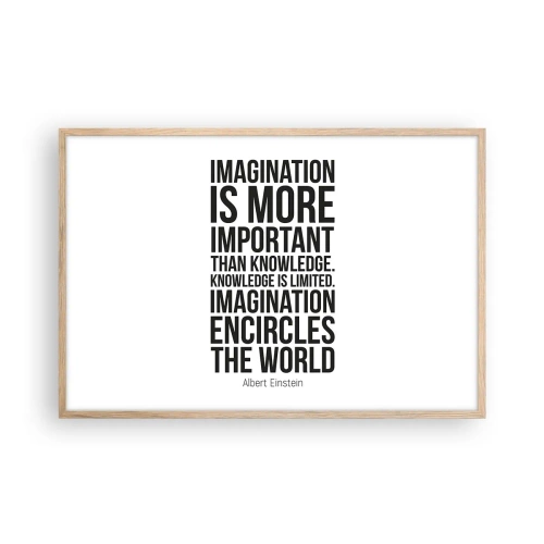 Affiche dans un chêne clair - Poster - Einstein sur le pouvoir de l'imagination - 91x61 cm