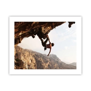 Affiche - Poster - Le monde rétréci dans une main sur une coupe de rocher - 50x40 cm