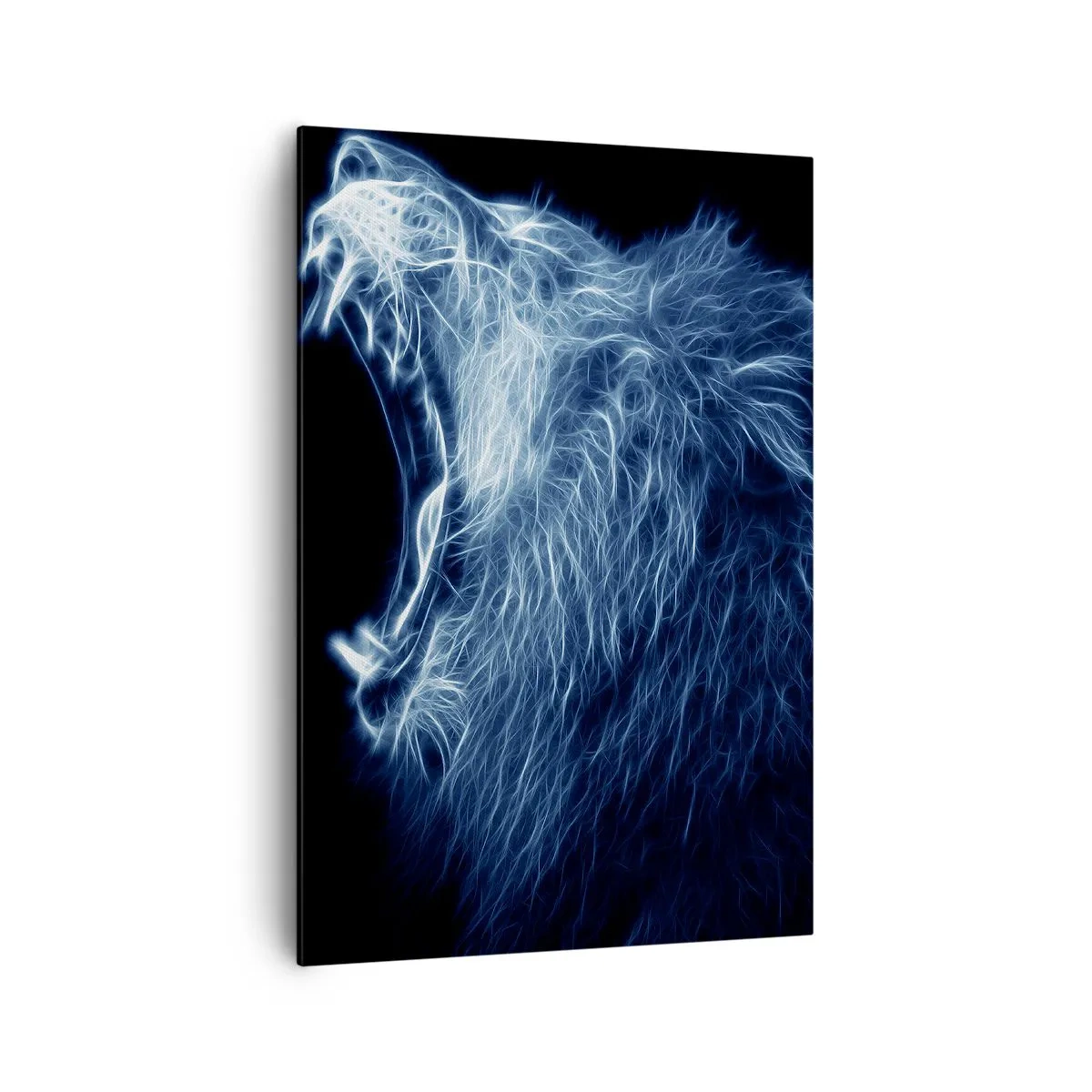 Impression sur toile - Image sur toile - Un visage saisissant de lion dans un style néon - 70x100cm - La colère ardente du roi - Décoration murale moderne pour le salon et la chambre ARTTOR