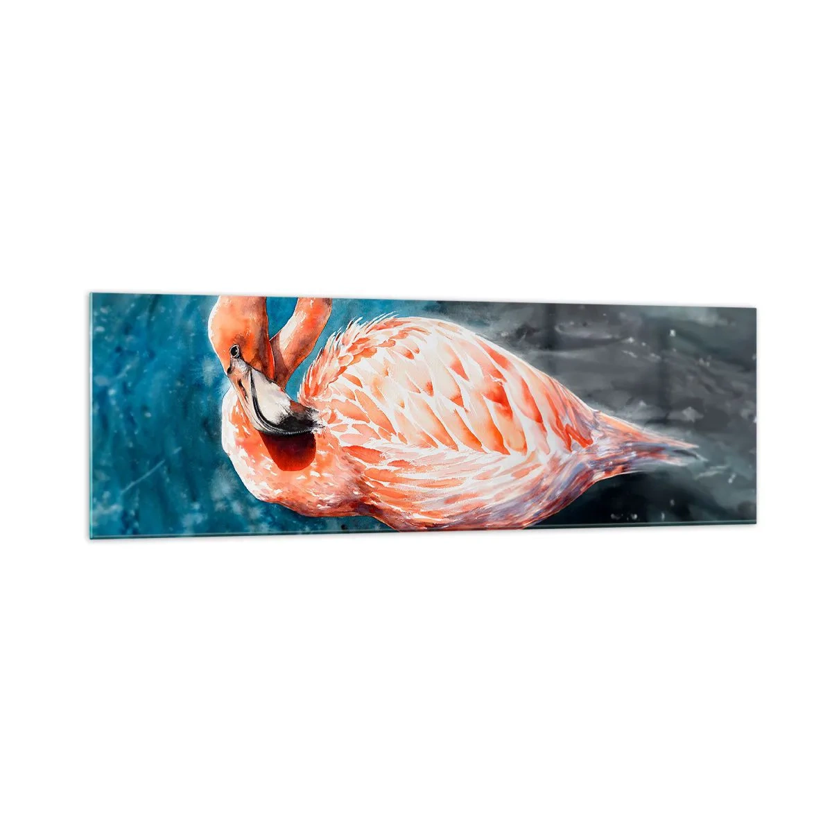 Impression sur verre - Image sur verre - Un flamant rose sur un fond bleu aquarelle - 160x50cm - Décoratif par nature - Décoration murale moderne pour le salon et la chambre ARTTOR