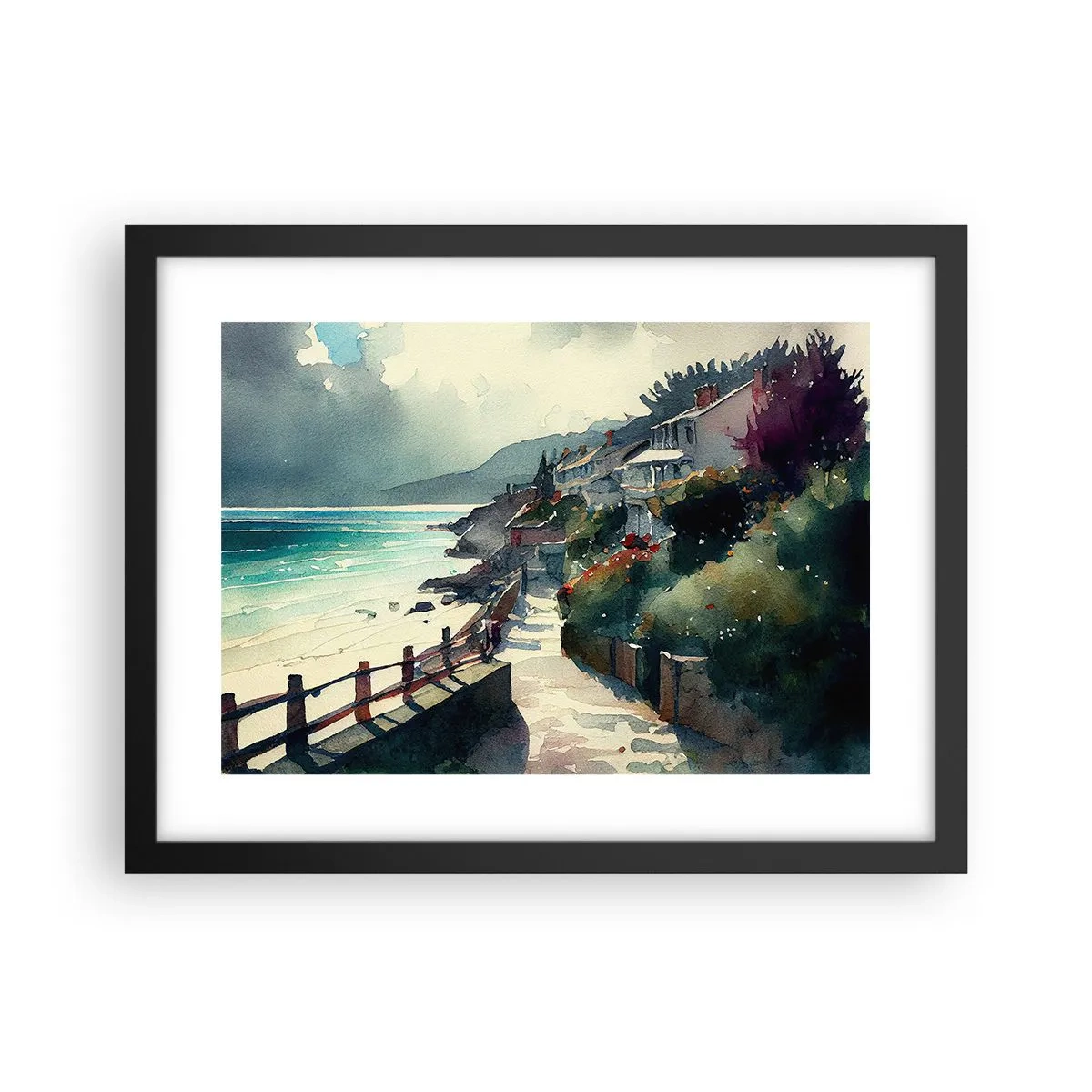 Affiche dans un cadre noir - Poster - Ville méditerranéenne - 40x30 cm