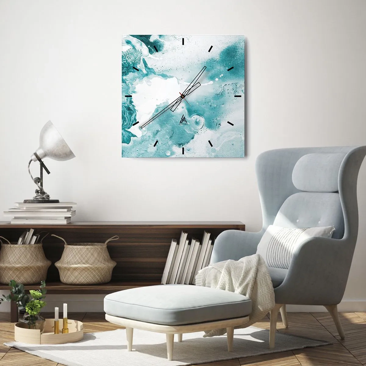 Horloge murale - Pendule murale - Abstraction dans des tons de bleu avec de délicats accents de blanc - 30x30cm - Marécage bleu - Décoration murale moderne pour le salon et la chambre ARTTOR