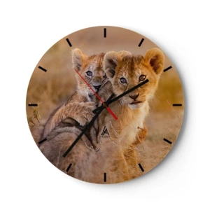 Horloge murale - Pendule murale - Deux lionceaux dans leur habitat naturel de savane - 30x30cm - Ne pas déranger! On s'amuse - Décoration murale moderne pour le salon, la cuisine et la chambre ARTTOR