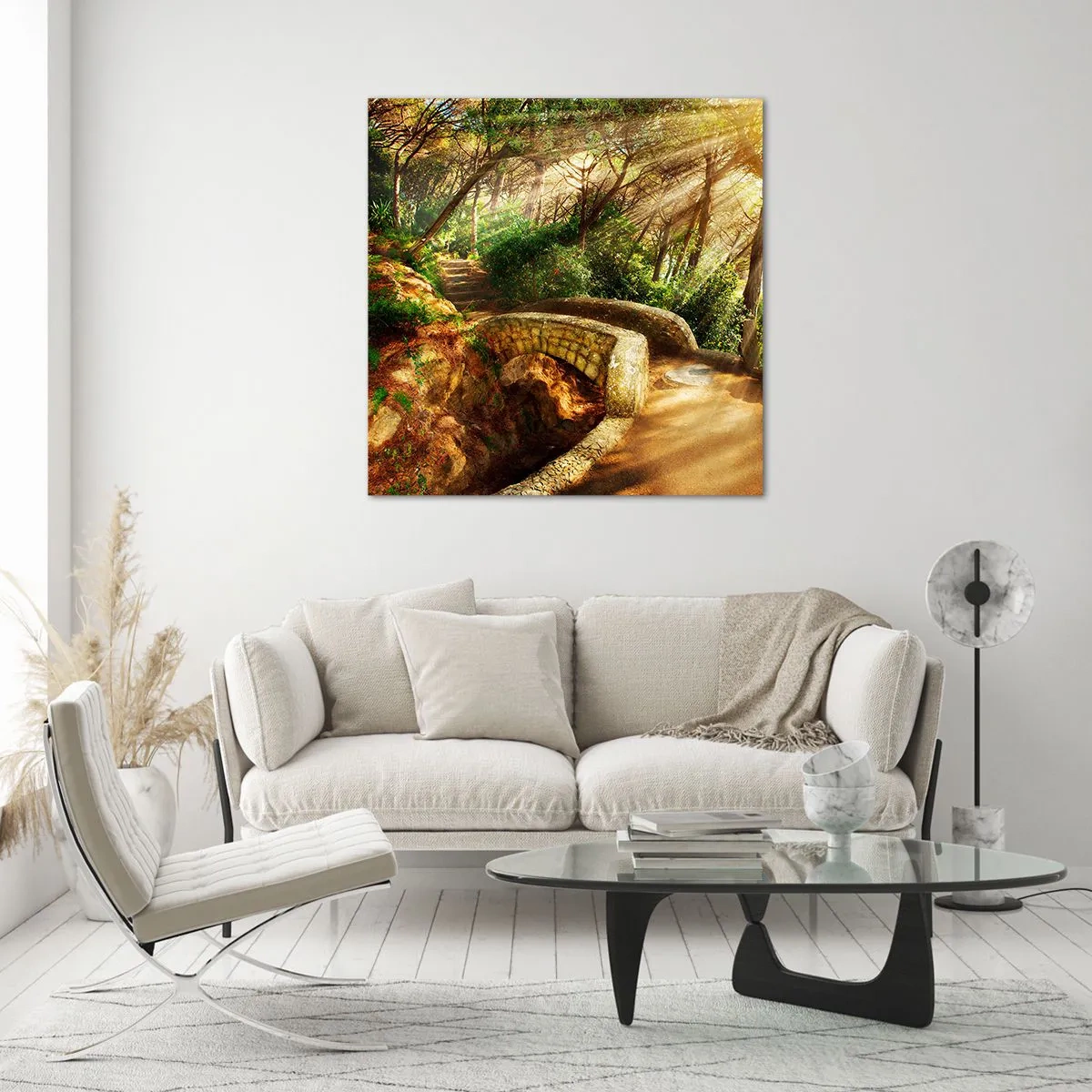 Impression sur verre - Image sur verre - Directement du pont dans une forêt de conte de fées - 70x70 cm