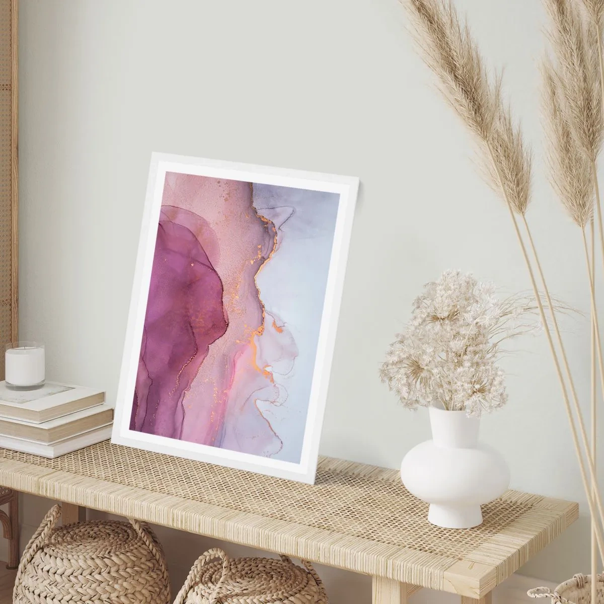 Affiche dans un cadre blanc - Poster - Vagues lilas et violettes - 70x100 cm