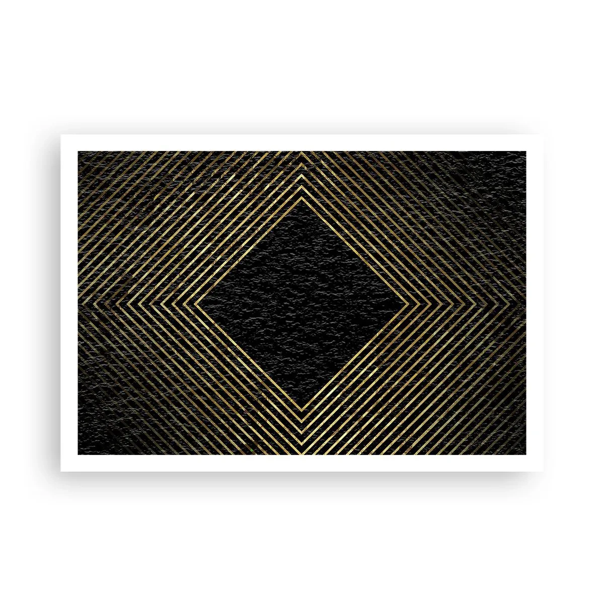 Affiche - Poster - Fond noir avec un motif géométrique de lignes dorées - 100x70cm - Géométrie dans un style glamour - Décoration murale moderne pour le salon et la chambre ARTTOR