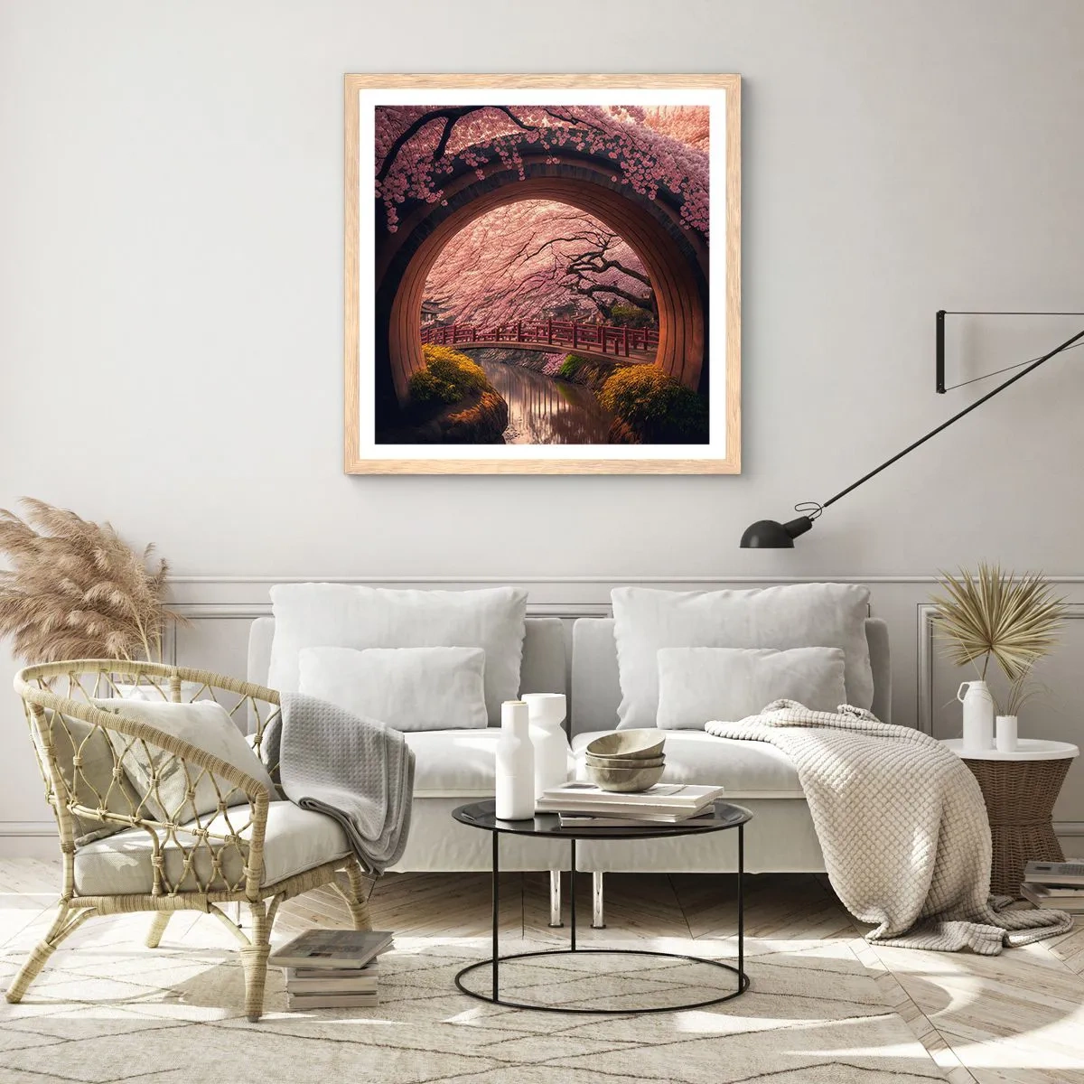 Affiche dans un chêne clair - Poster - Printemps japonais - 50x50 cm